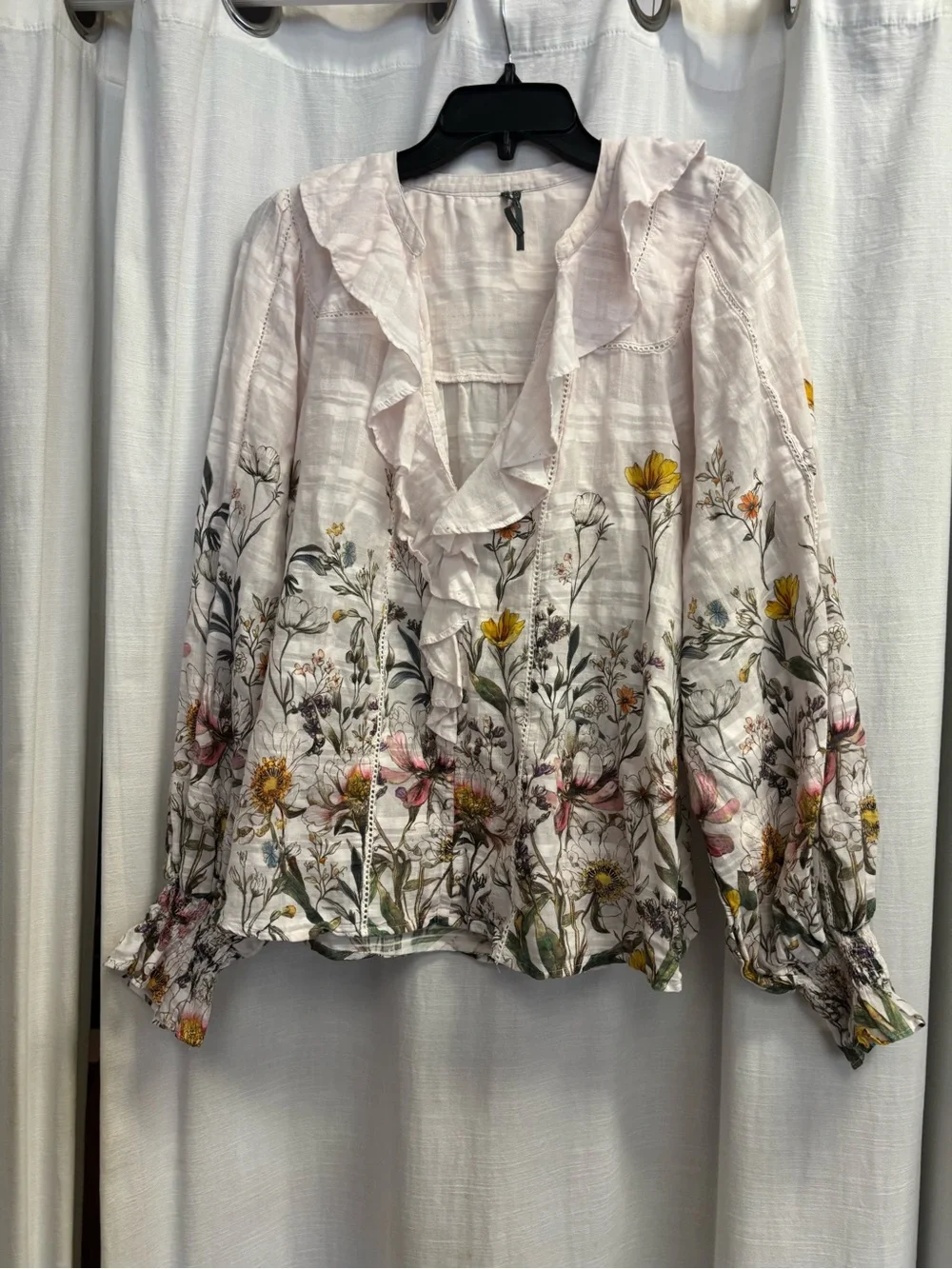 Anthropologie Ruffle V-Neck Gront Blouse
